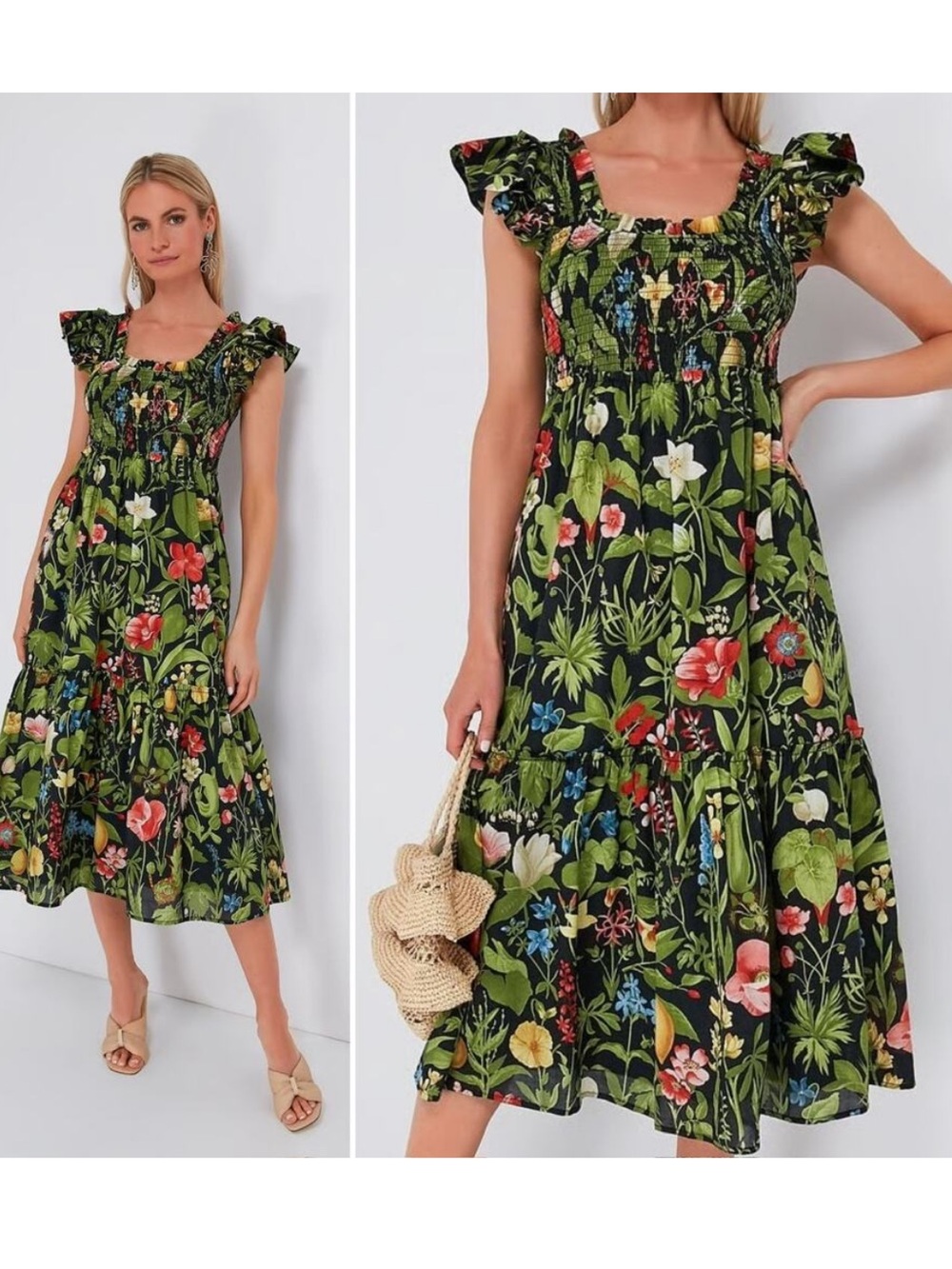 Tuckernuck Noir Blooming Botanical Mallie Midi Dress